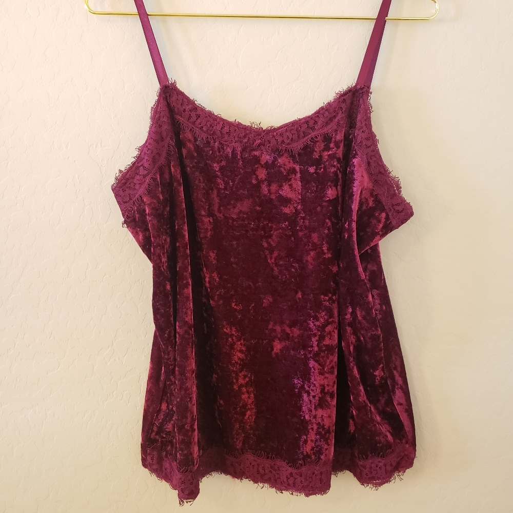 No Boundaries Maroon Crushed Velvet Spaghetti Strap Top Size XL